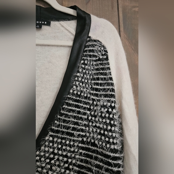 TROUVE White and black rabbit fur cardigan jacket. Faux leather trim. Size M - Picture 9 of 12